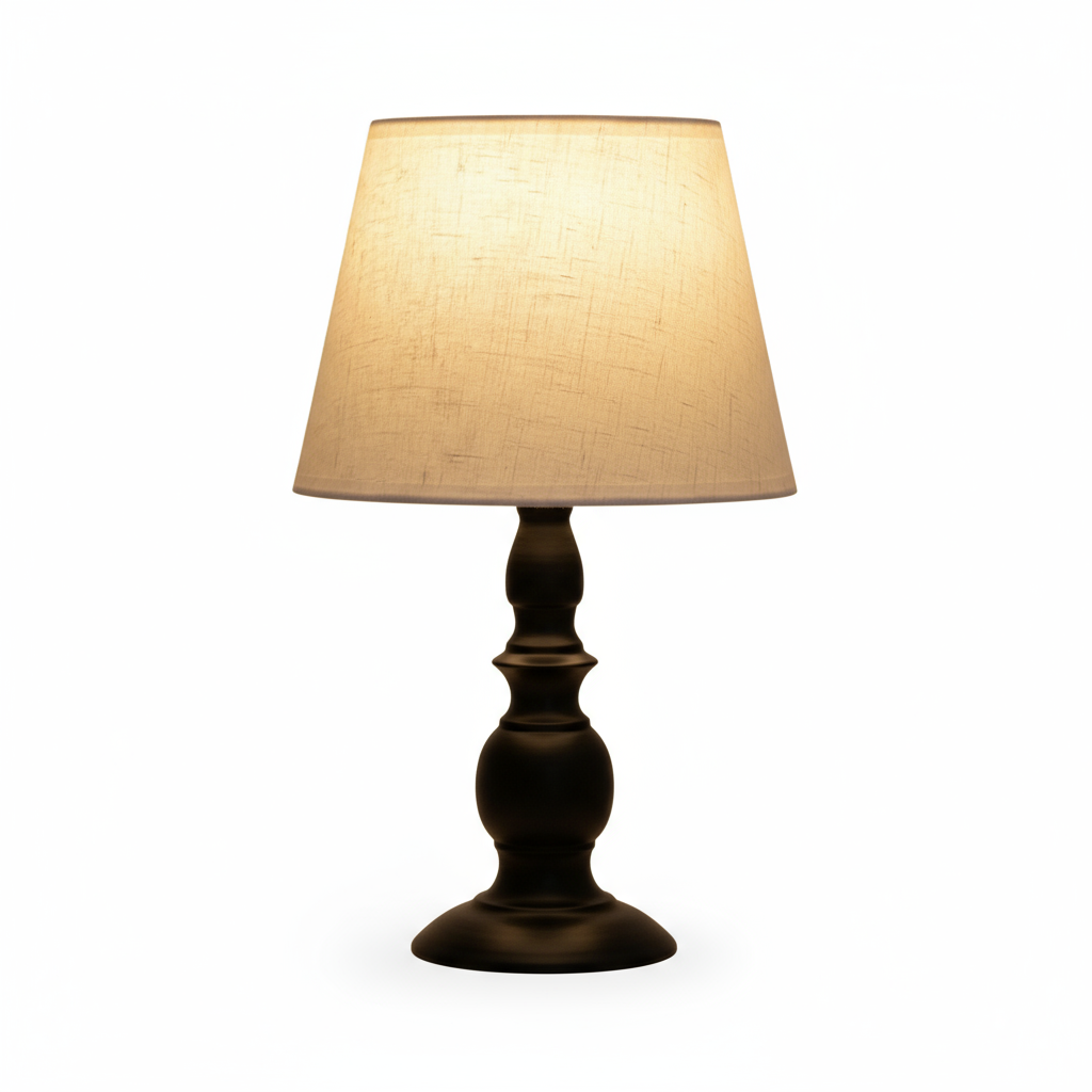 Svart bordslampa med linneskärm